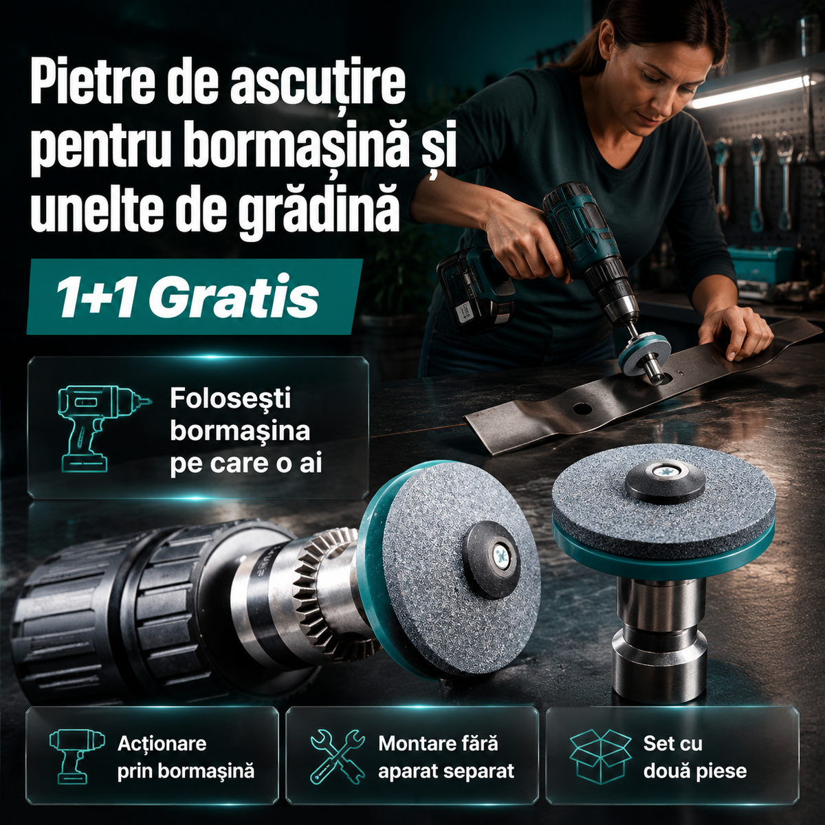 2 pietre ascutire cutite de tuns iarba