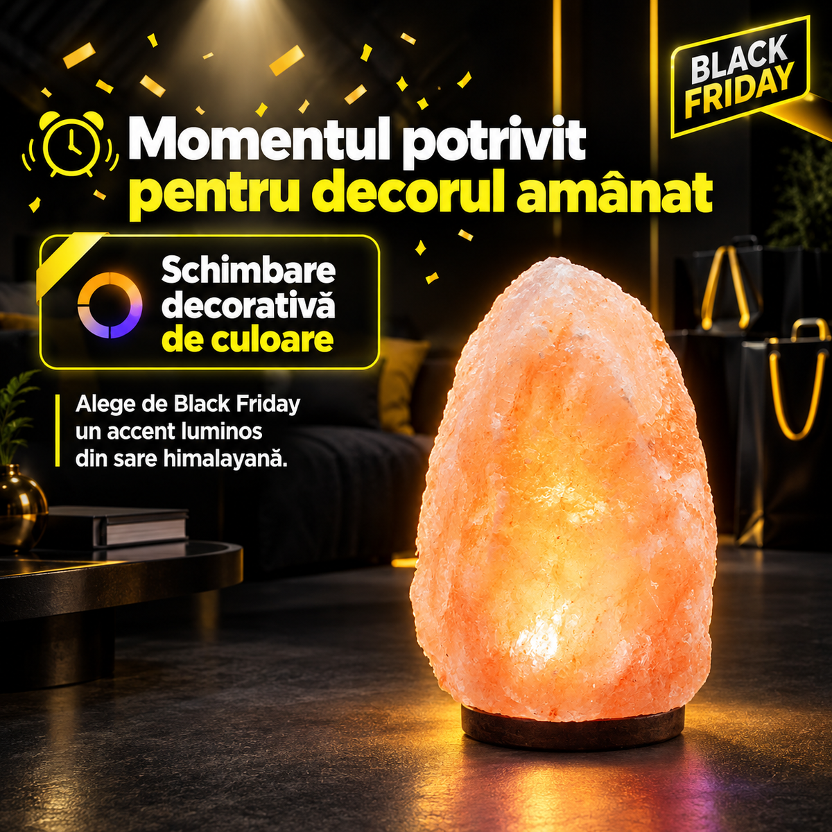 Lampă din sare himalayană cu schimbare de culoare