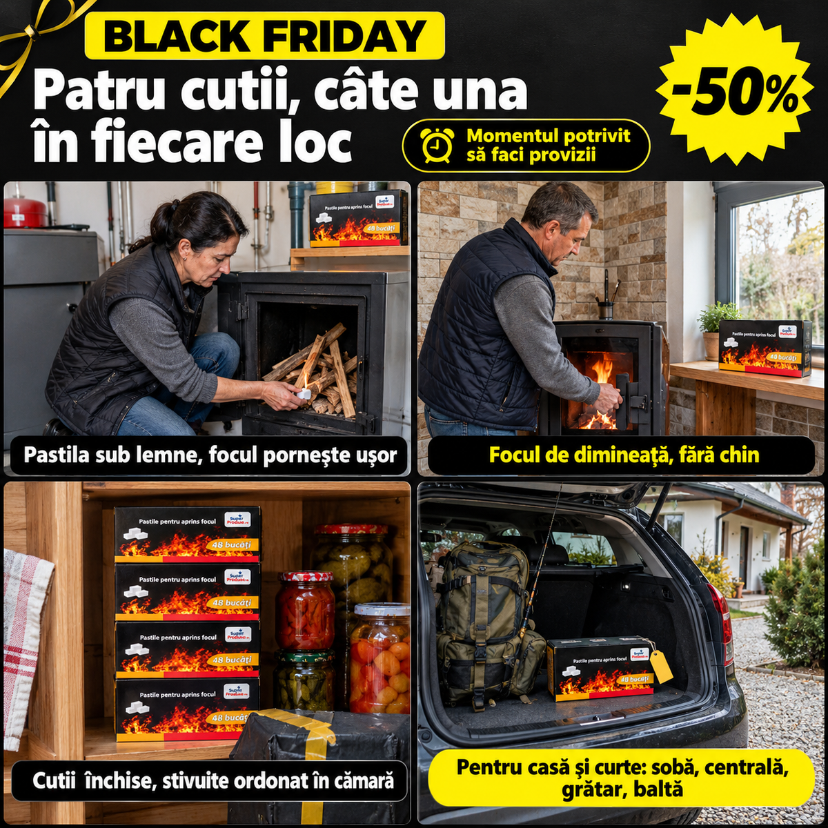 96+96 GRATIS Pastile aprindere foc