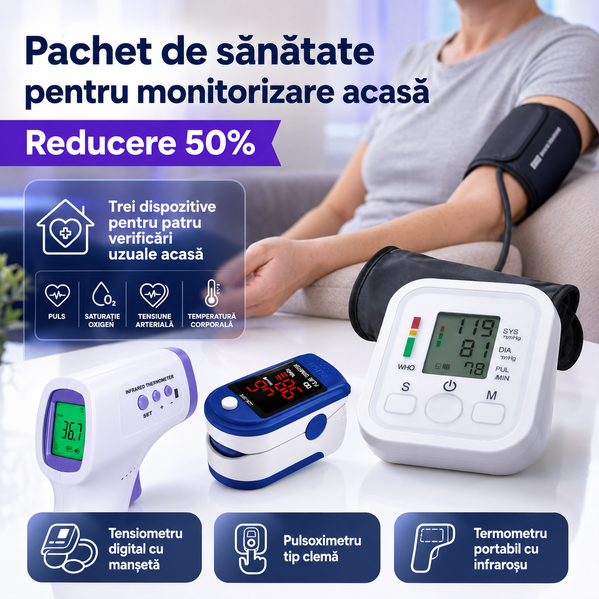 Tensiometru+Pulsoximetru+Termometru