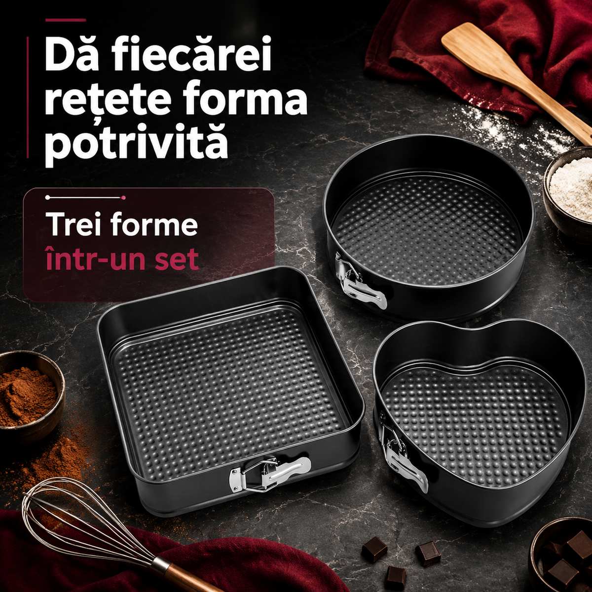 set 3 tavi rotund/patrat/inima