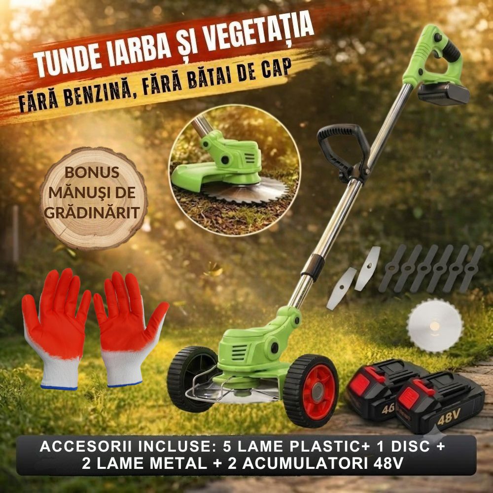 Motocoasa cu 2 roti +manusi gradinarit