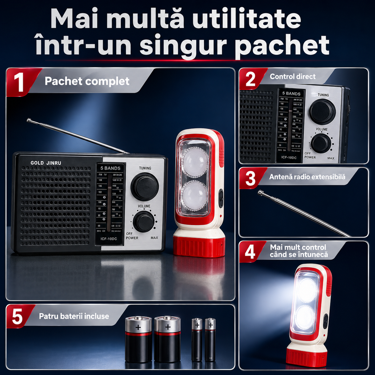 Radio+lanterna+2 baterii mici+2 mari