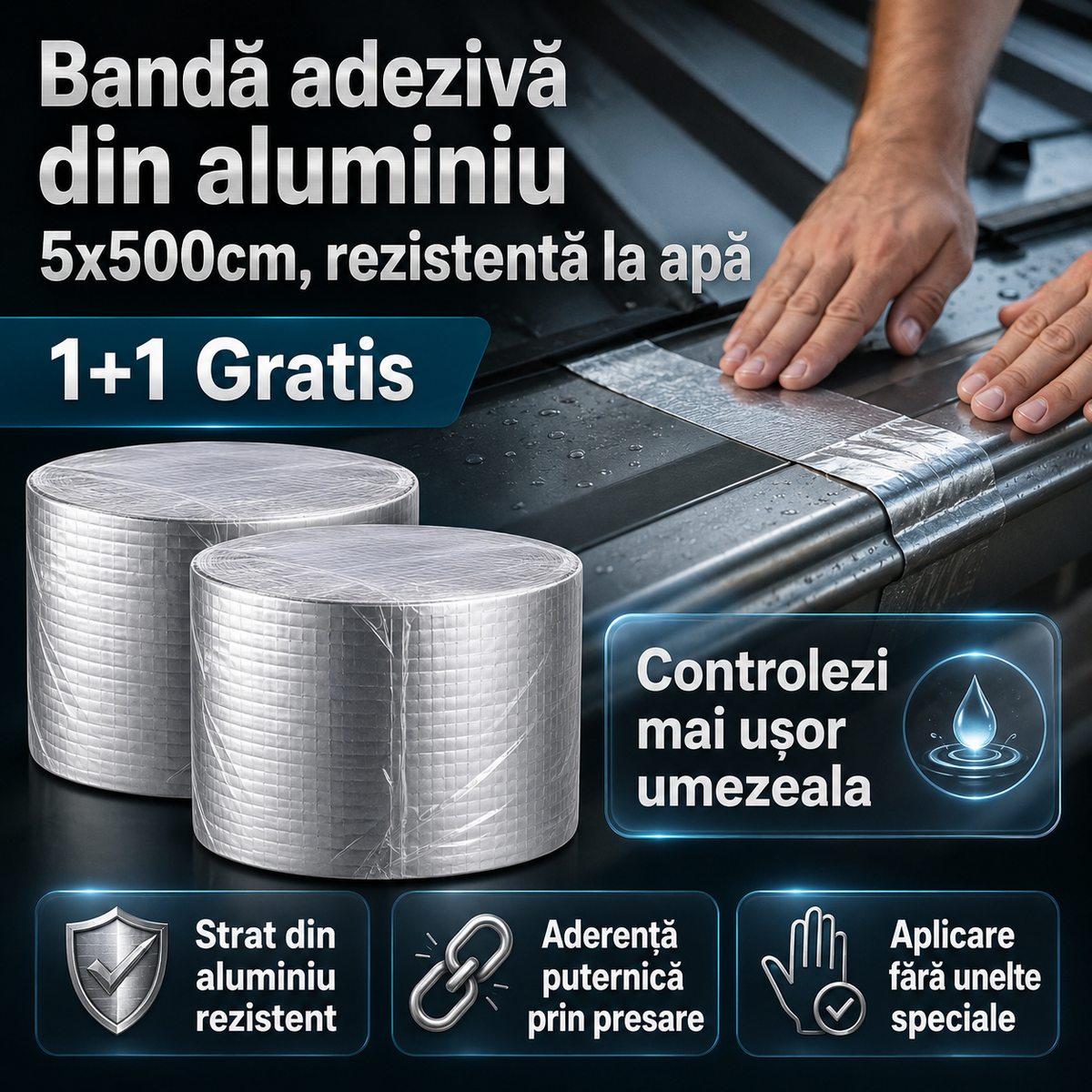 1+1 banda adeziva aluminiu
