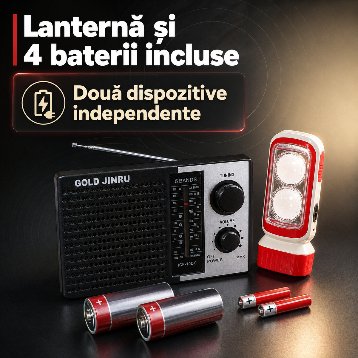 Radio+lanterna+2 baterii mici+2 mari