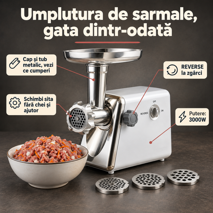 Brenhoff Mașină de tocat carne electrică 3000W, funcție REVERSE