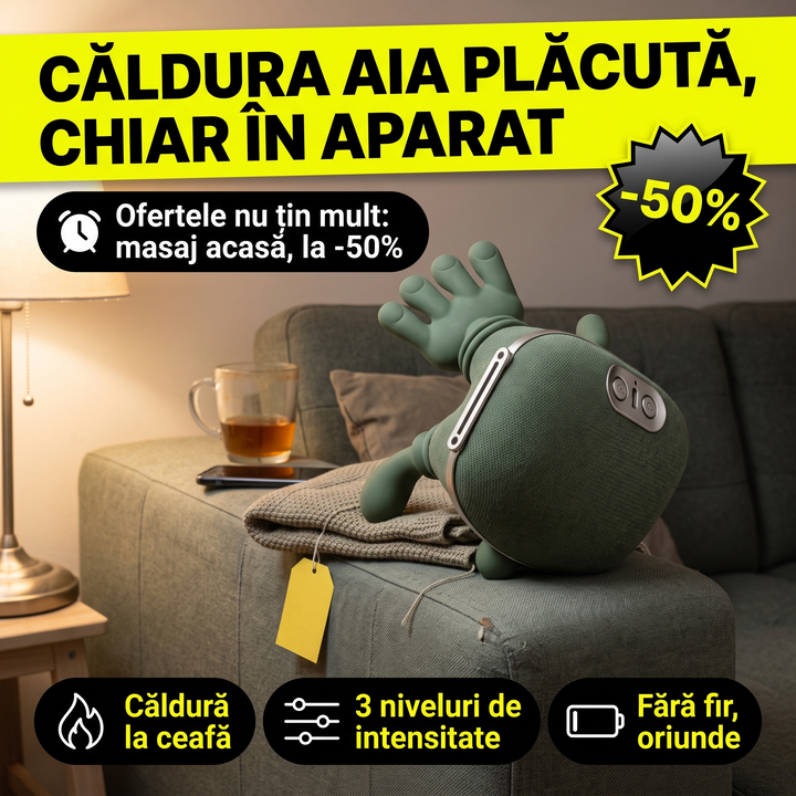 Aparat de masaj cervical 4D cu încălzire, wireless, 3 trepte Cervio