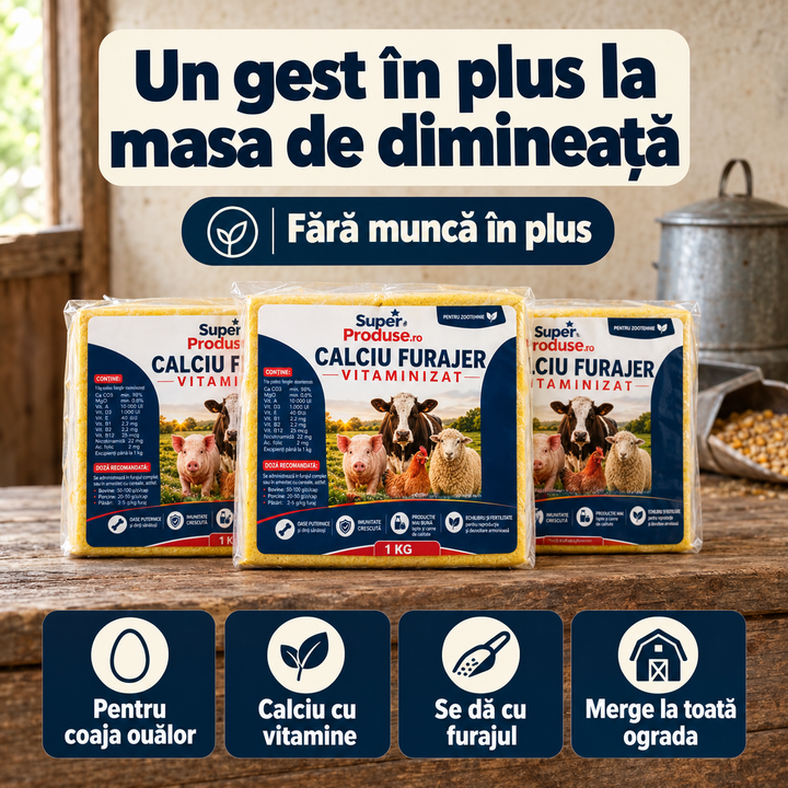 2+1 Gratis Calciu furajer vitaminizat 1 kg pentru păsări, porci, ovine, caprine și bovine
