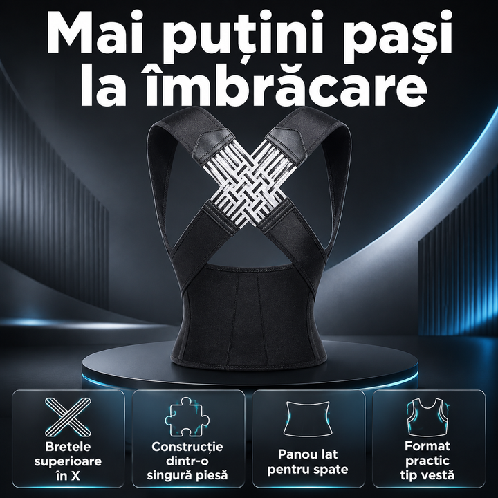 Corector de postură tip vestă cu bretele în X