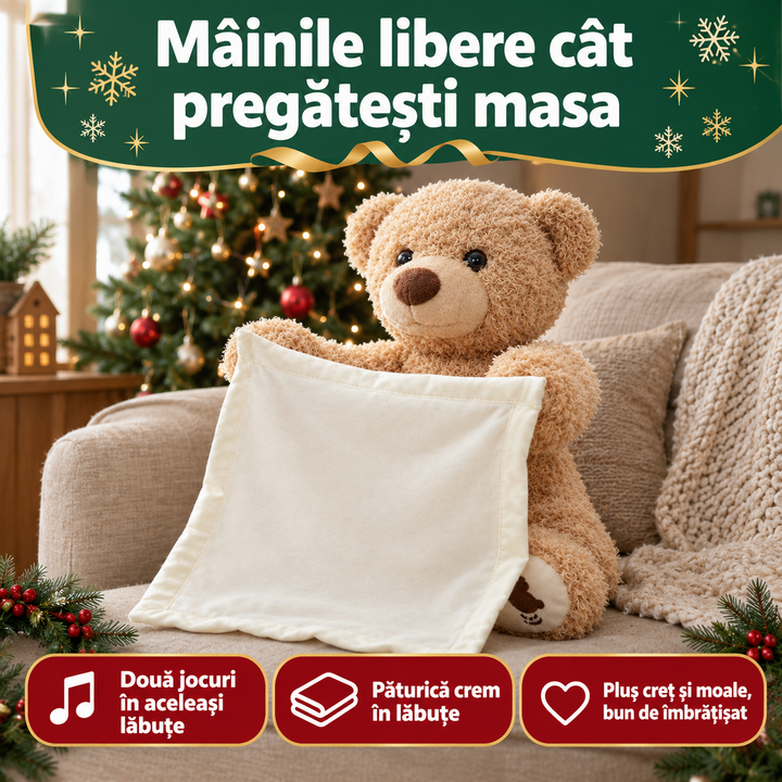 Mollberg Ursuleț de pluș interactiv Cucu-Bau, cu păturică și melodii