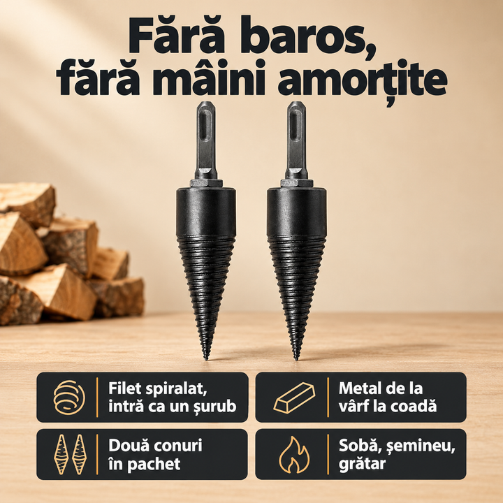 1+1 Gratis Burghiu PUTERNIC pentru despicarea lemnului (42mm)