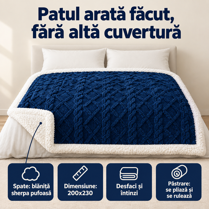 Pătură pufoasă Cocolino 200x230, tricot cu blăniță sherpa