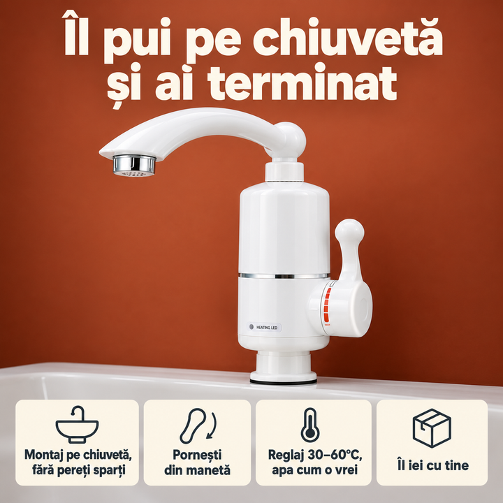 Warmbach Robinet electric apă caldă instant, montaj pe chiuvetă