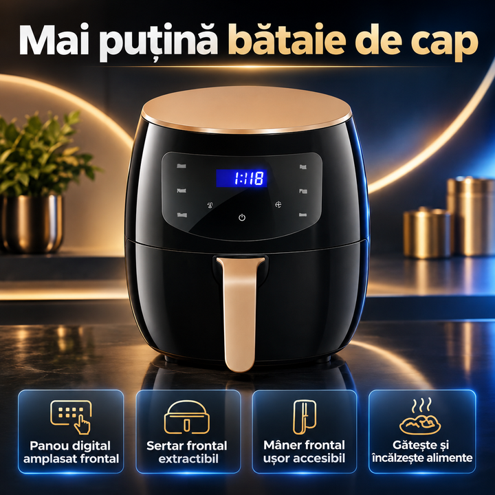 Friteuză digitală cu aer cald 6 L 2400W +150 Foi de copt gratis