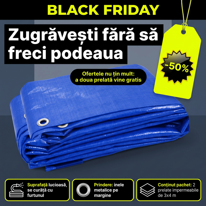 1+1 Gratis Kalfert Prelată impermeabilă 3x4 m cu inele metalice, albastră