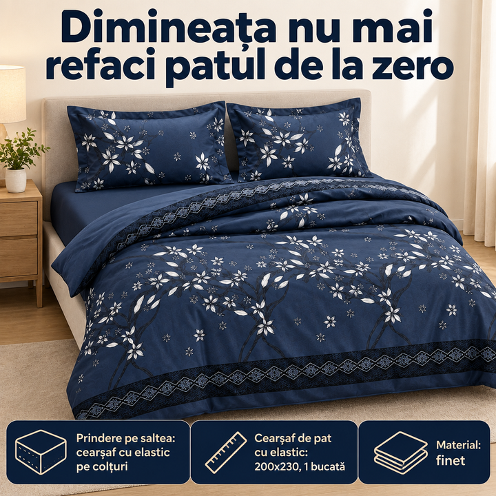 Lenjerie de pat din pucioasa 200x230 cu cearșaf elastic
