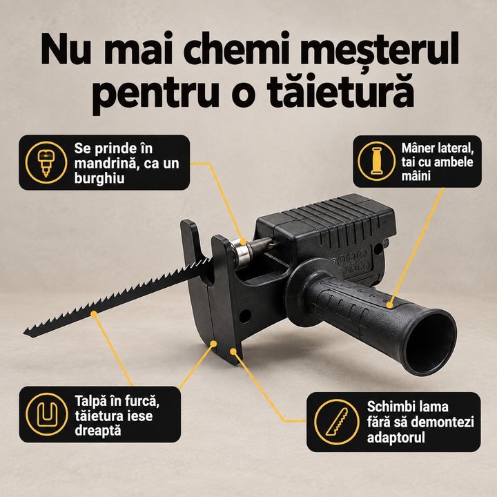 Zimberg Adaptor fierăstrău pentru bormașină, cu mâner lateral