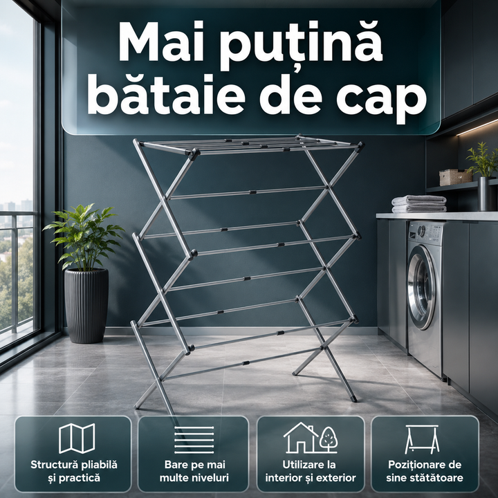 Uscător de rufe pliabil etajat pentru spații înguste