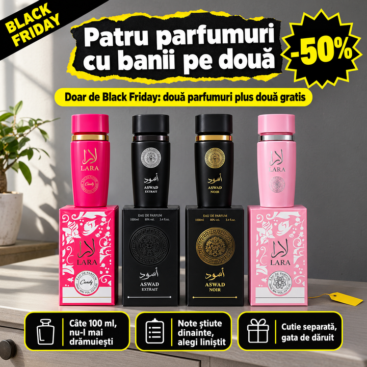 2+2 GRATIS Parfumuri Duo El și Ea, Lara și Aswad, 100 ml Parfumuri Arăbești ORIGINALE