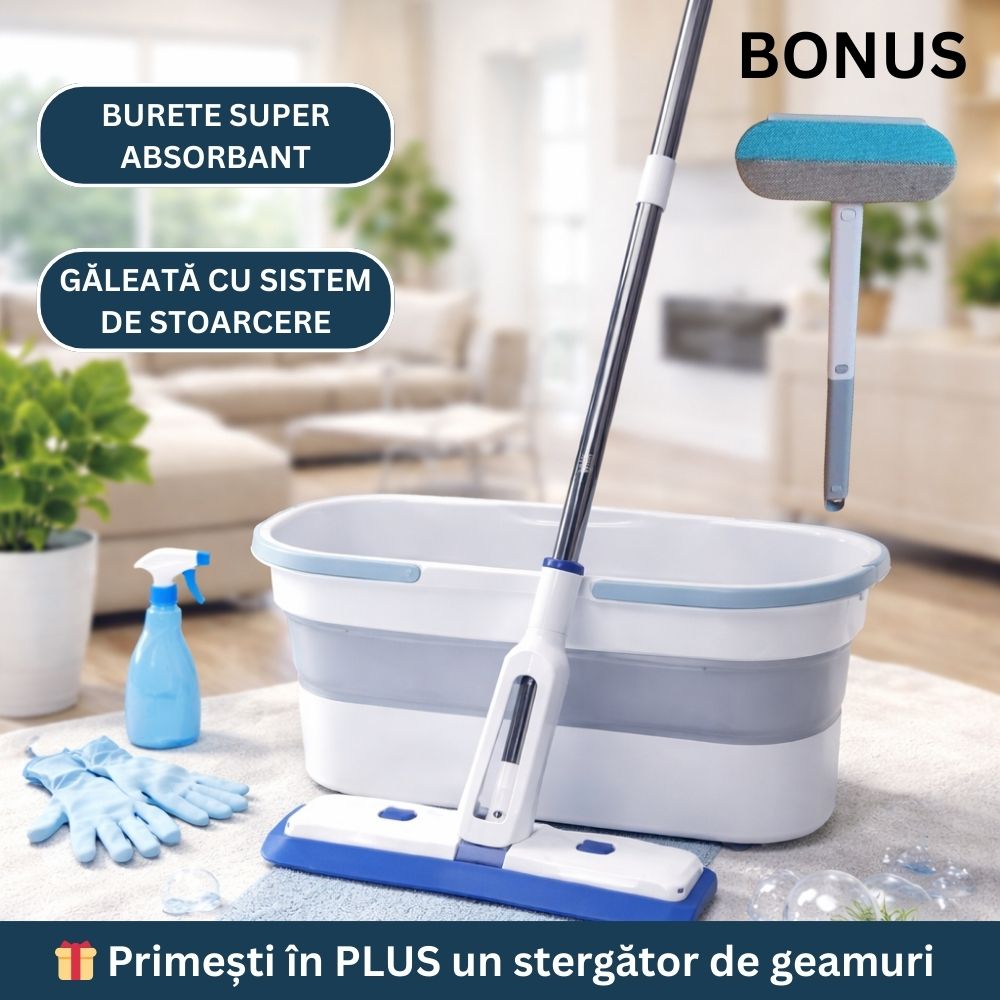 Oferta -50% mop cu găleată+stergător geamuri