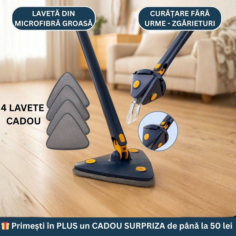 Oferta -50% mop cu cap triunghi+4 lavete+cadou