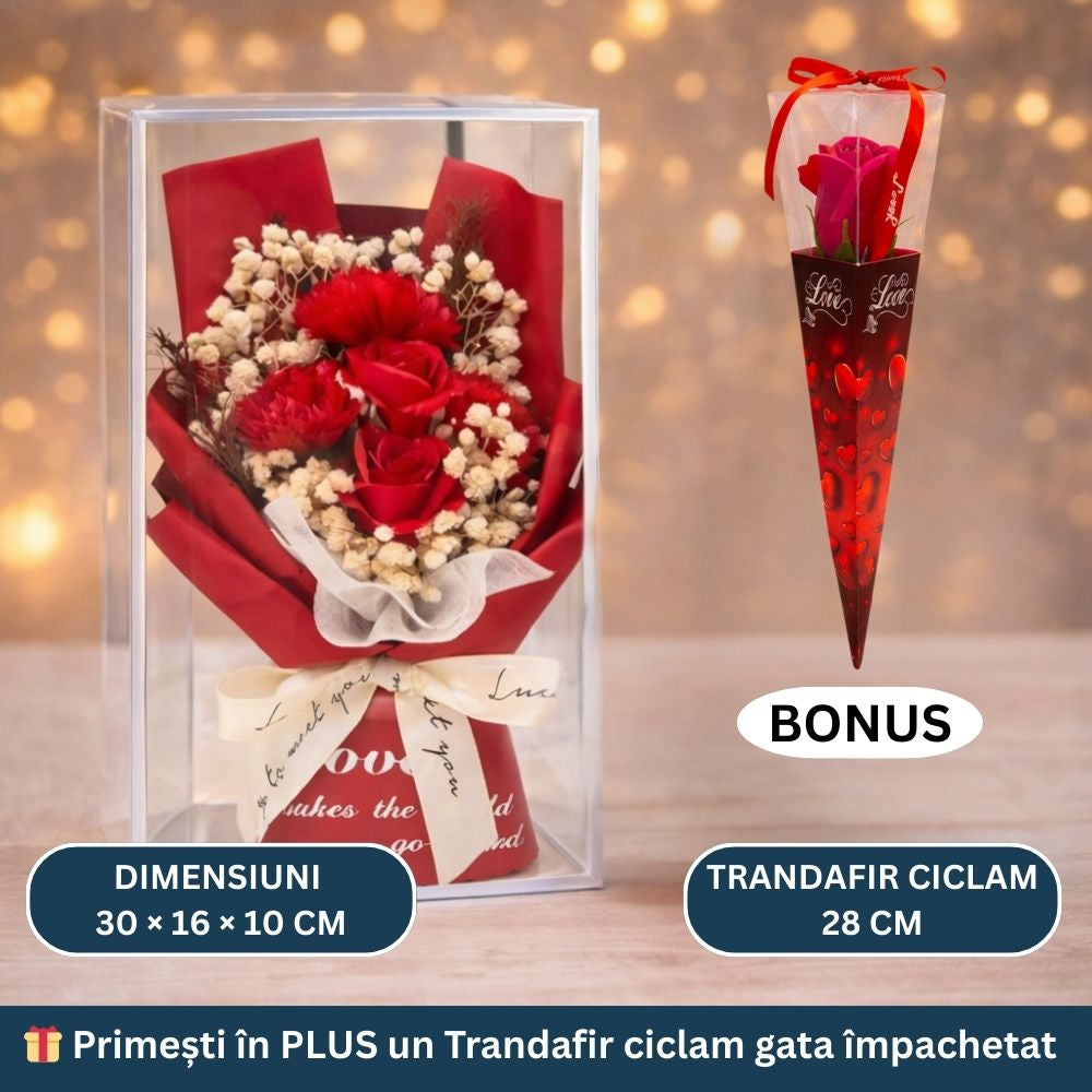 Oferta -50% buchet trandafiri+trandafir ciclam