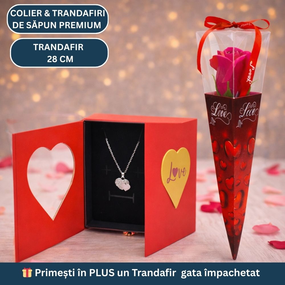 Ofertă -50% colier+trandafir ciclam