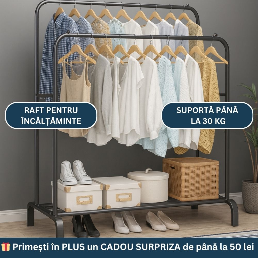 Oferta -50% suport haine cu roti+cadou